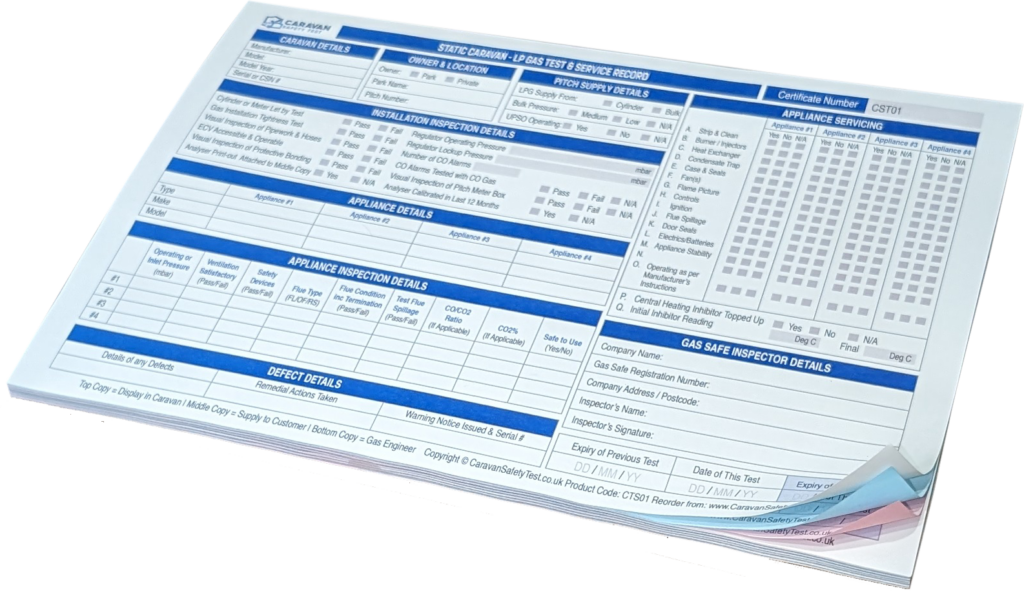 Reliable LPG Gas Test Forms For Static Caravan CST01