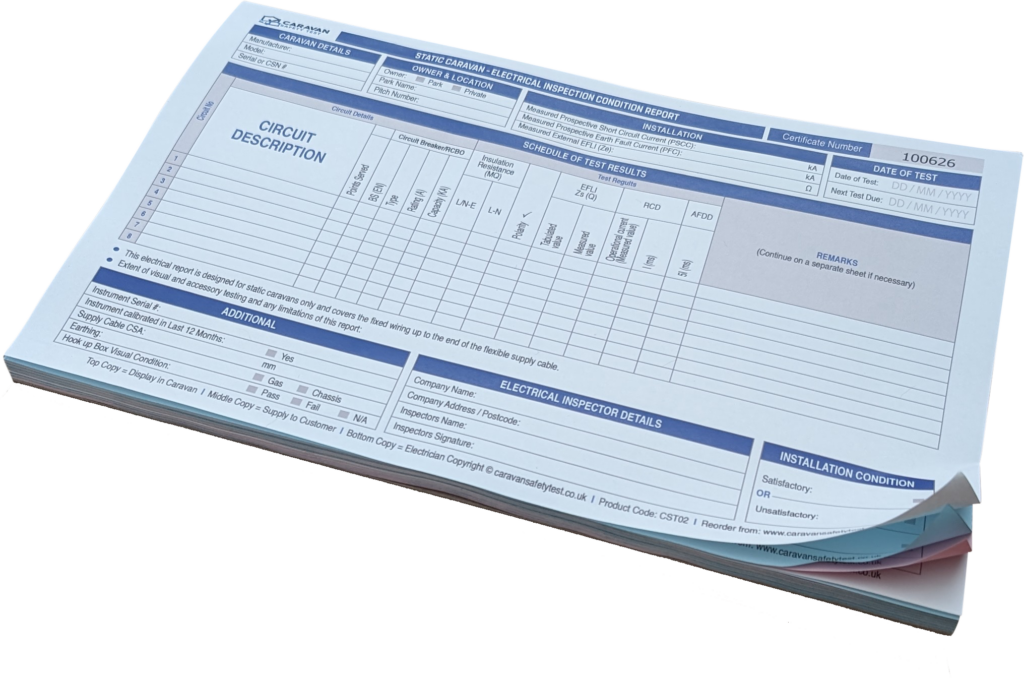 Electrical Test Forms | EICR Test Forms | Static Caravan Electrical Test Forms