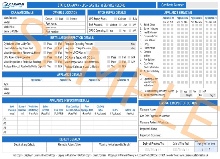 Reliable LPG Gas Test Forms For Static Caravan CST01